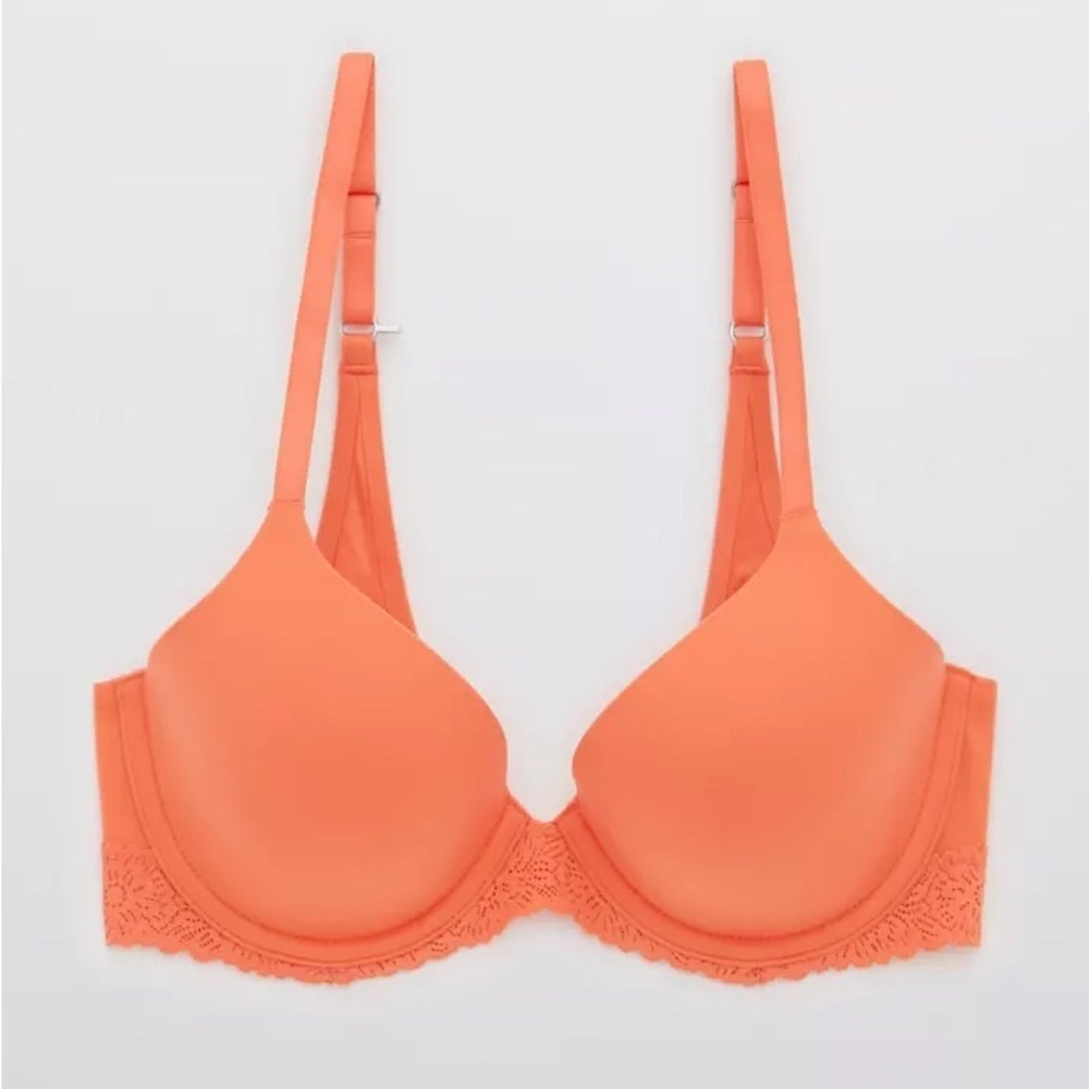 NWT 32C Aerie Real Sunnie Full Coverage Lightly Lined Blossom Lace Bra Orange